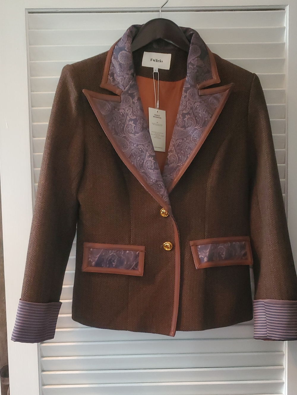 Brown Tweed Blazer with Purple Paisley Trim